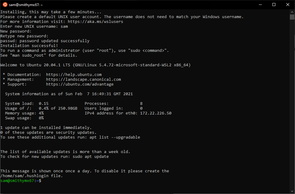 Screenshot of Ubuntu running first time