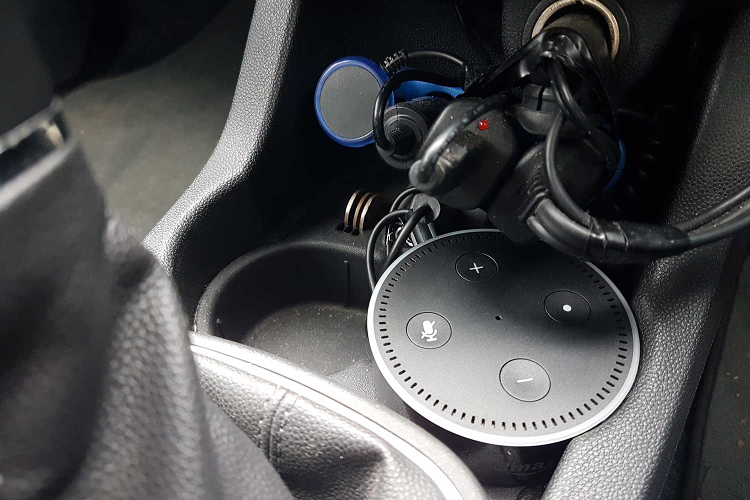 Echo Dot in car cup holder